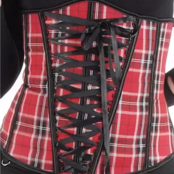 Red plaid Tartan under breast corset. Worn once in photoshop. - Picture 3 of 4